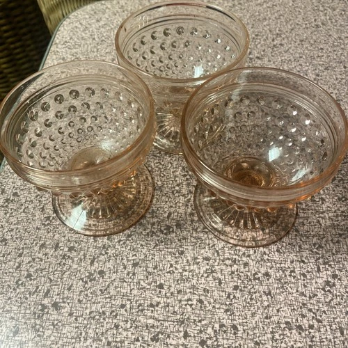 Vintage Set of 3 Pink Hobnail Depression Glass Sherbert Dessert Cups 3.25"