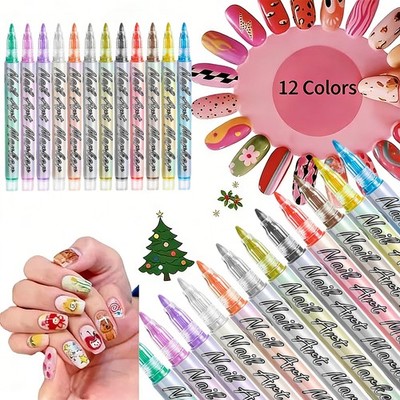 12-Color Nail Art Pens Set,Latest New DIY Nail Art Markers Drawing Painting Line