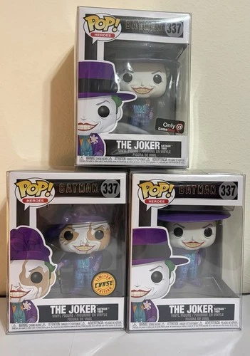 Funko Pop! Batman 1989 The Joker #337 Chase, Common & GameStop Version Bundle