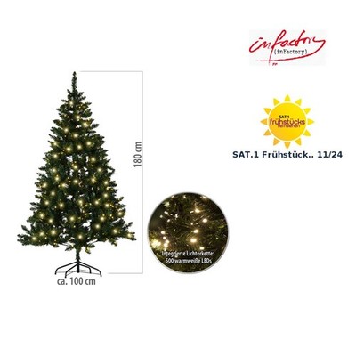 infactory Künstlicher Weihnachtsbaum, grün, 180 cm, 750 PVC-Spitzen, 500 LEDs