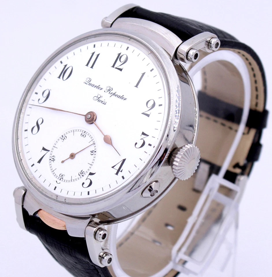 Noble Viertelrepetition swiss Mariage Wristwatch 52mm ca. 1900 Quarter Repeater - Bild 1 von 4