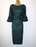 WALLIS FAB GREEN SEQUIN BELL SLEEVE EVENING PARTY WEDDING CRUISE DRESS SIZE 18