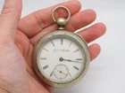 ANTIQUE SILVEROID ELGIN NATL WATCH RAILROAD POCKET WATCH CHAIN DRIVEN FUSE RUNS