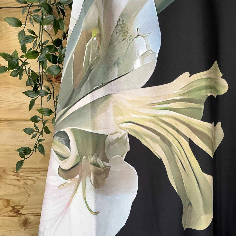 EX Ted Baker Black Satin Flower Detail Maxi Skirt Size 10 - Image 3 of 4