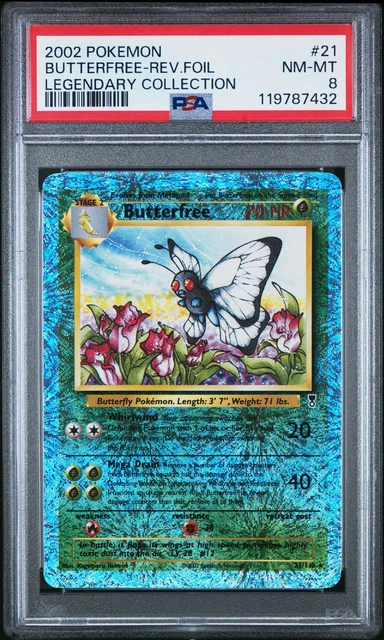 2002 POKEMON LEGENDARY COLLECTION #21 BUTTERFREE-REVERSE FOIL PSA 8