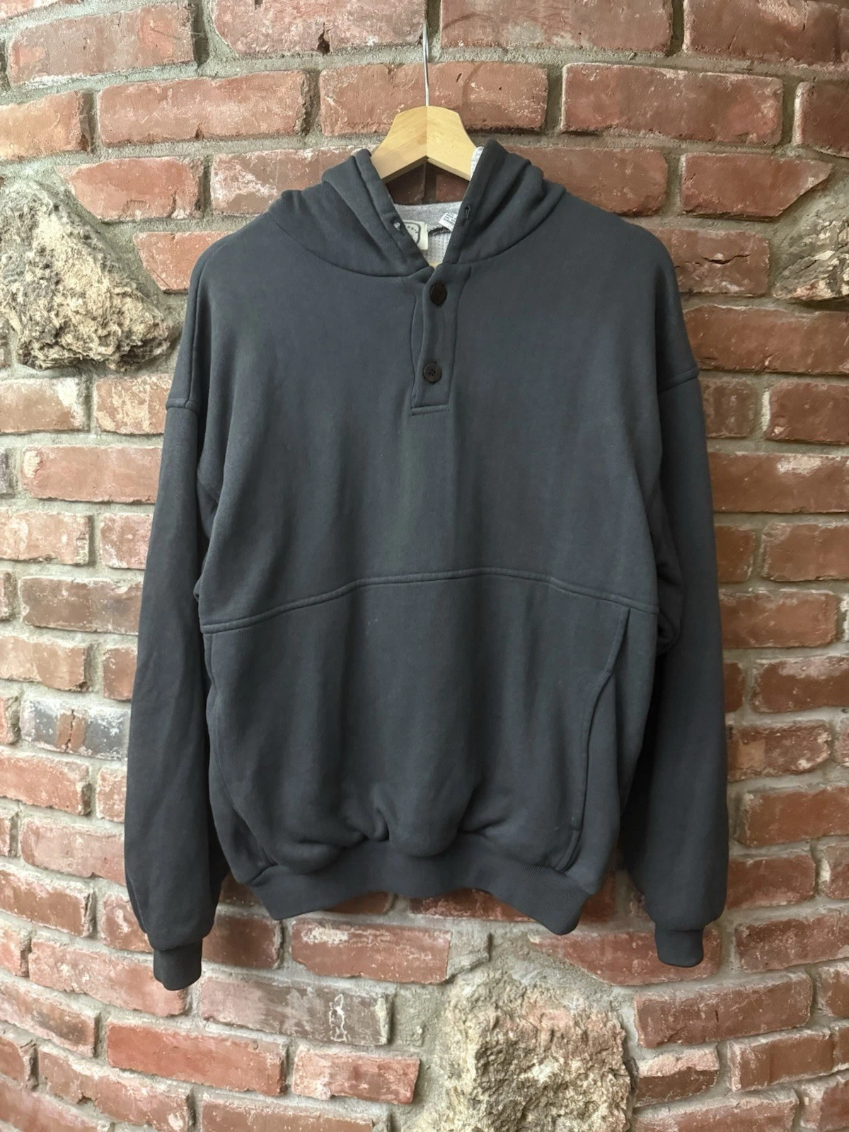 Vintage 80s 90s Grand Banks Outfitters Thermal Henley Hoodie M Black Fader