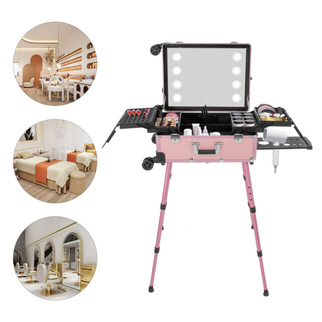 Rolling Makeup Train Case Cosmetic Travel Case Vanity Storage+Flat Built-in Bulb Rolling Makeup Train Case Cosmetic Travel Case Vanity Storage+Flat Built-in Bulb