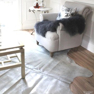 Light Silver Metallic Cowhide Rug Cow Skin Leather Premium Quality