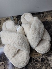 Stars Above Women's Paris Crossband Faux Fur Slippers ivory Size XL 11/12