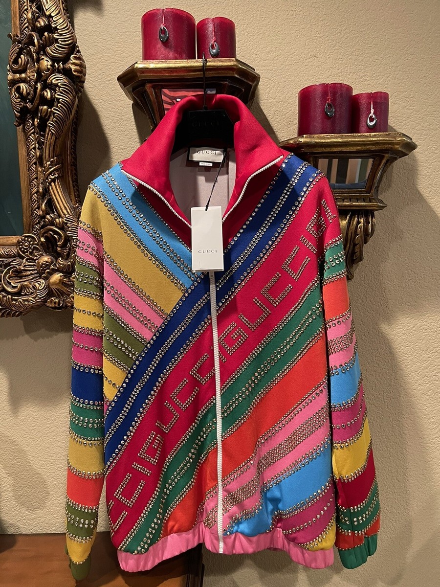100% Authentic GUCCI Crystal Embellished Striped Track Jacket Size
