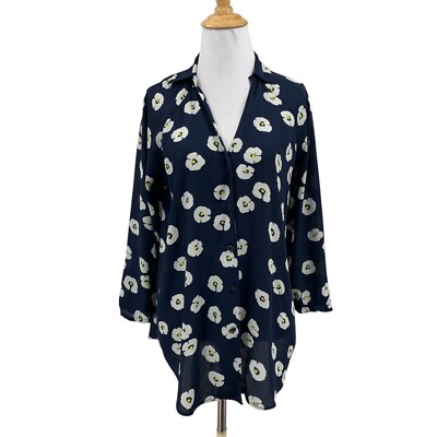 Cabi Top Womens XS Extra Small Navy White Go To Blouse Button Front Daisy Tunic