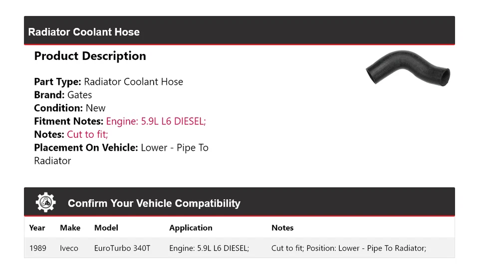 For 1989 Iveco EuroTurbo 340T Radiator Coolant Hose Gates - Image 2 of 4