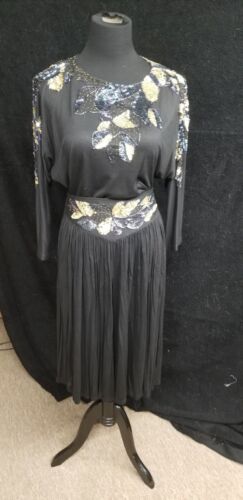 Vintage 80s Sequined Black Jane Ashley Skirt And T