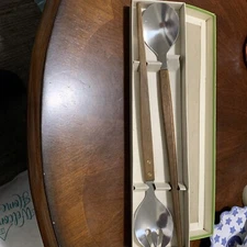 Vintage Stainless Steel Wood Handles Serving Spoon An Fork NOS
