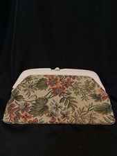 Vintage Tapestry Clutch Purse with Plastic Snap Kiss Closure Made in Italy