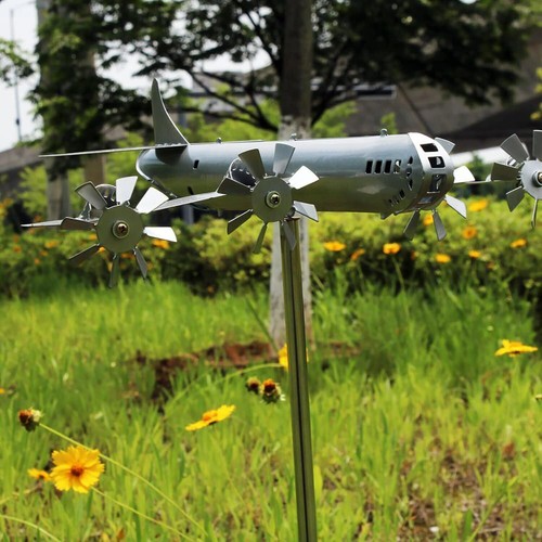 Super Fortress Aircraft Windmill Metal Wind Spinner Outdoor Yard Art Sculpture - Picture 4 of 11