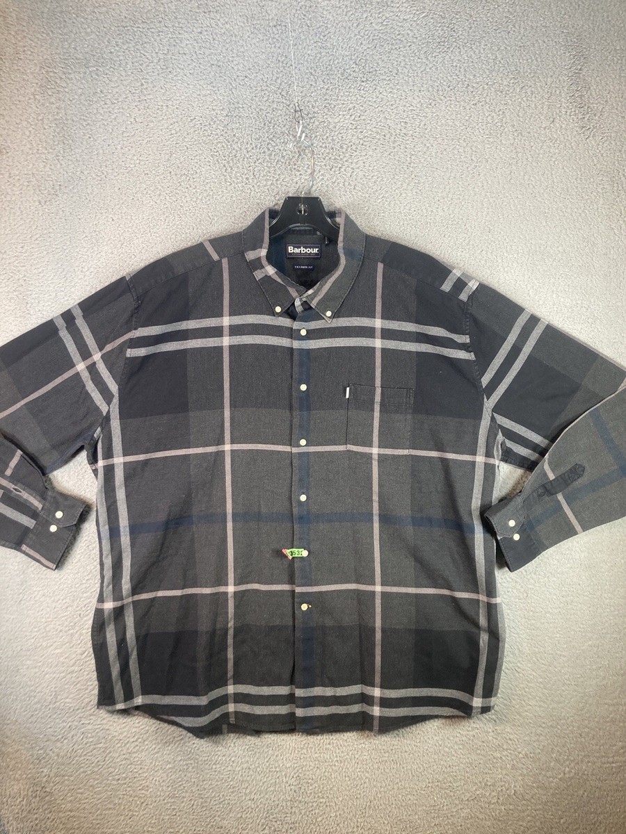 Barbour Shirt Mens 2XL XXL Black Tailored Fit Plaid Flannel Button - Main Image