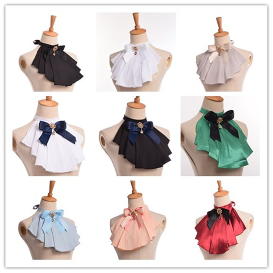 Women Jabot Neck With Bowknot Victorian Ruffles Collar Vintage Chiffon