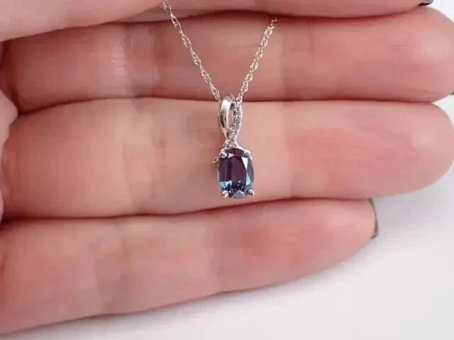 Ожерелье с подвеской из александрита овальной огранки 18 дюймов покрытие белым золотом 14 карат 1,50 карата - Изображение 4 из 4