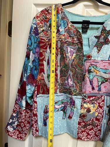Vintage Women’s Jacket Elephant Flower Beads Patchwork Shirt Blouse Sz XL Kar-ma - Picture 4 of 12