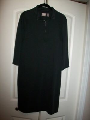 Chico's Sz, 1-Straight A-Line dress W/ Zipper top Henley style-BLACK-3/4  sleeve | eBay