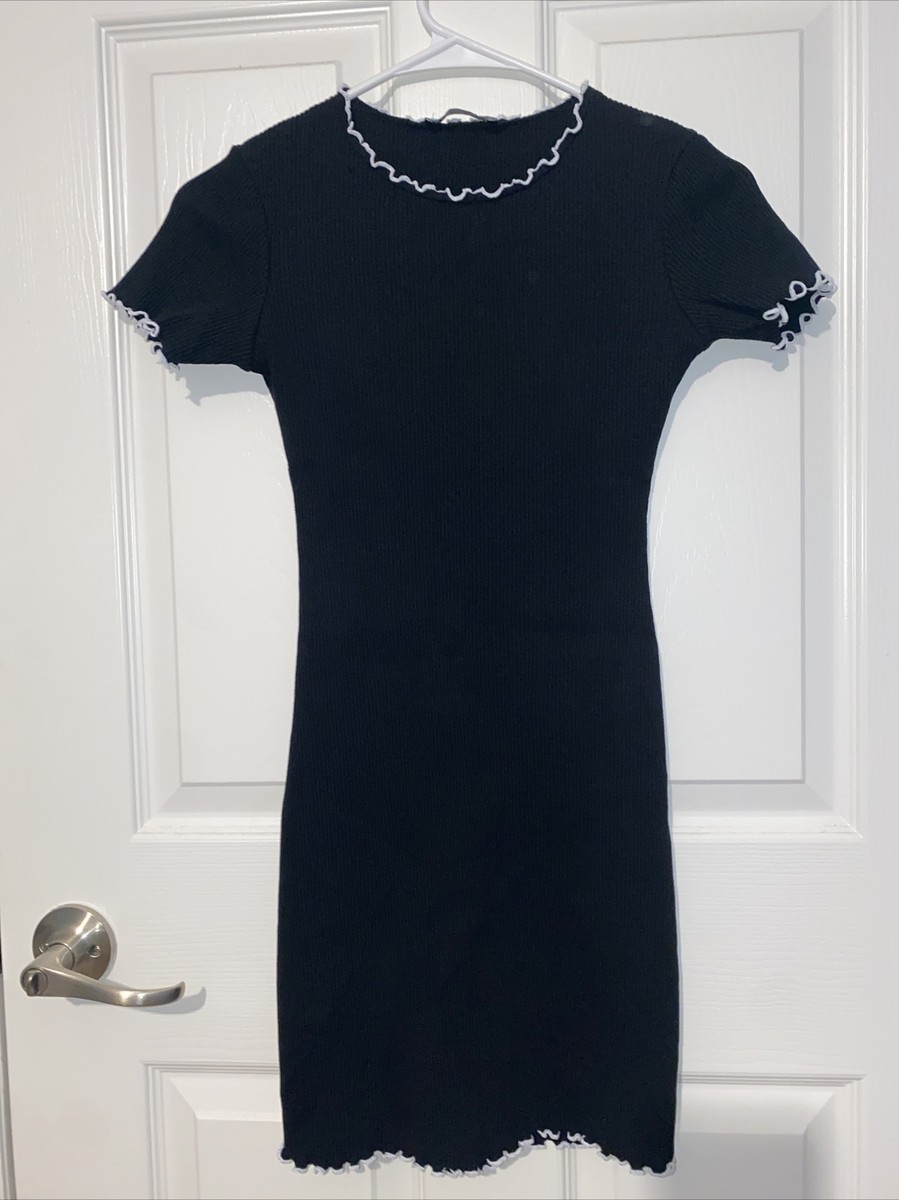 Zara Anthracite Gray Ribbed Ruched Tie Side Bodycon Mini Dress Size Medium