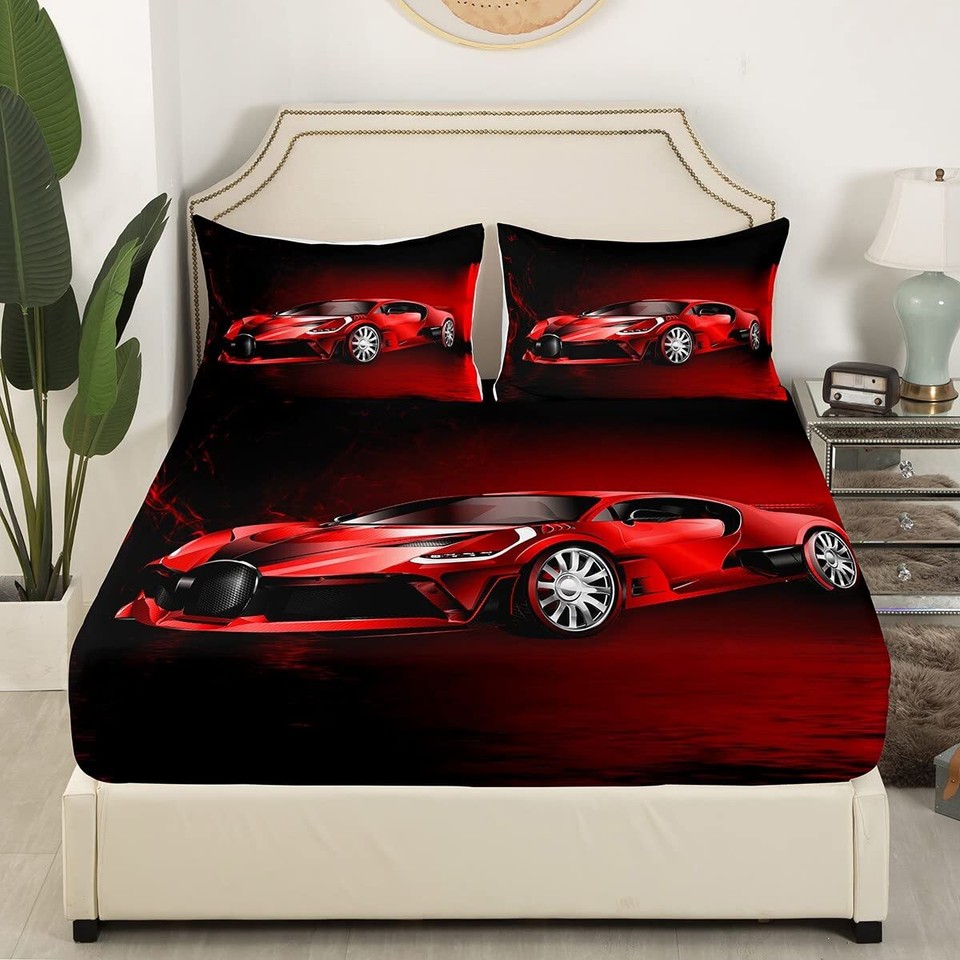 Sports Car Sheet Set Red Race Car Bed Sheets Kids Boys Girls Extreme