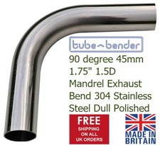 90 degree 45mm 1.75" 1.5D Mandrel Exhaust Bend 304 Stainless Steel Dull Polished