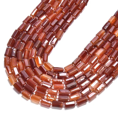 Natural Red Agate Gemstone Faceted Round Tube 12X8MM Loose Beads (D560) - Foto 1 di 3