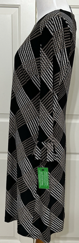 NWT Tommy Hilfiger size 8 black brown stripe 3/4 Bell Sleeve slinky sheath Dress - Picture 4 of 9