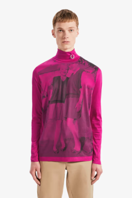 New RAF SIMONS x FRED PERRY Pop Pink ARCHIVAL PHOTO Print ROLLNECK