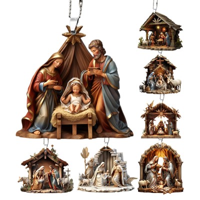 3 * Weihnachtskrippen-Ornamente, die Geburt Jesu, Dekor, 3D-Krippenanhänger aus