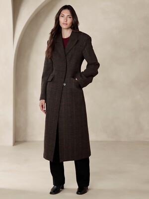 BANANA REPUBLIC Isola Melton Hourglass Topcoat L Large Plaid Wool Coat NEW eBay