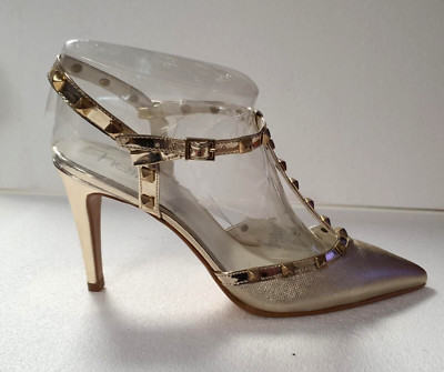 Heine Stud Embellished Gold Slingback Schuhe UK 7 EU 41 UVP 139,00 £ JS08 CC 08