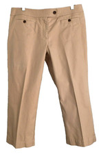 Talbots Womens Cropped Pants Beige Tan Straight Leg Stretch Pockets - Size 14