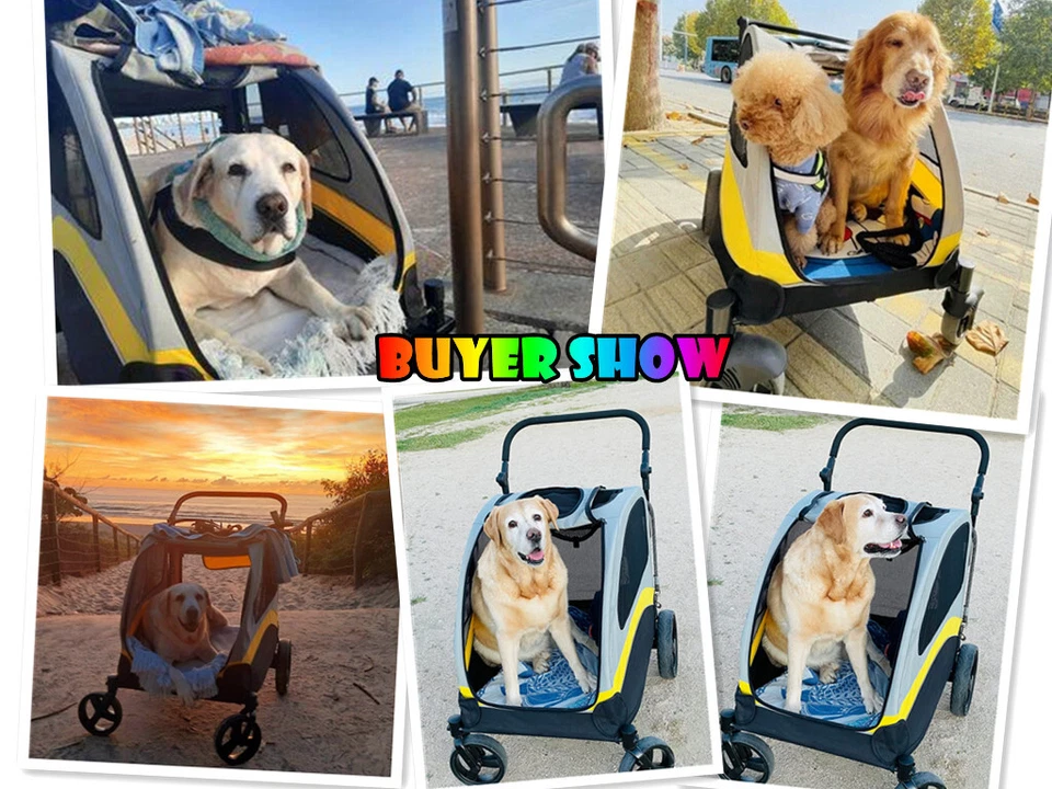 klappbar Hundebuggy Hundewagen Ergonomischer Hundetrolley 4 Räder bis 65kg M-XL - Bild 3 von 4