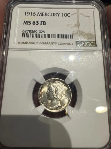 1916 MERCURY DIME MS63 FB - TONED