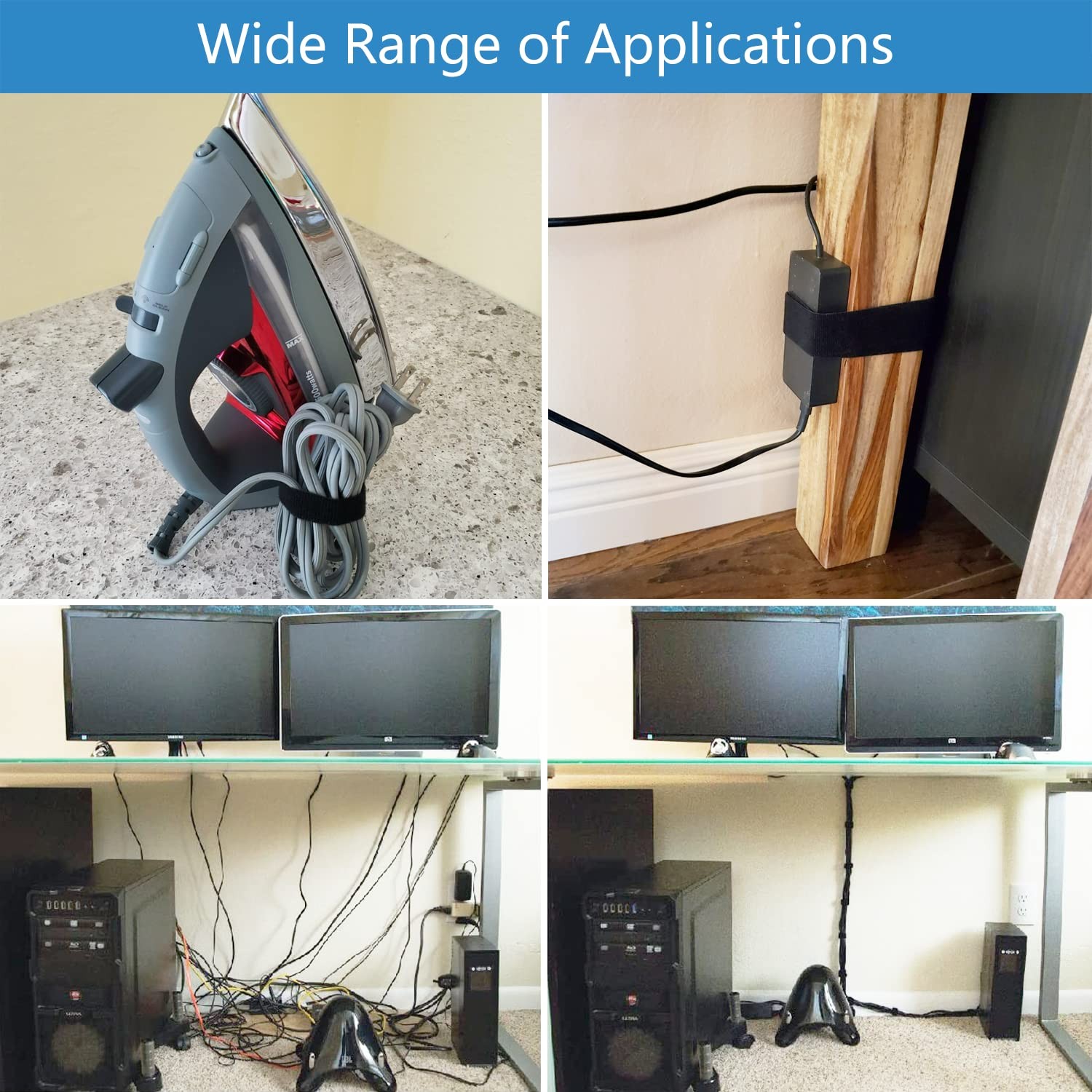 Double-Sided Hook and Loop Straps, Self-Gripping, 2 Inch Wide, Cut to Length, He