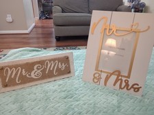 Gold Mr  Mrs Wedding Picture Frame White Shiplap Distressed 5 x 7 Photo  Pic.