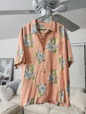 Tommy Bahama Silk Original Fit Floral Button-Up Shirt XL Peach Short Sleeve