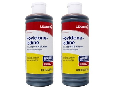 Leader Povidone Iodine 10% Topical Solution 8 oz for Infection Prevention 2 Pack