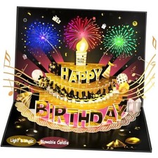 Pop Up Birthday Cards for Men - LED Light  Music with Blow The Candle, 3D