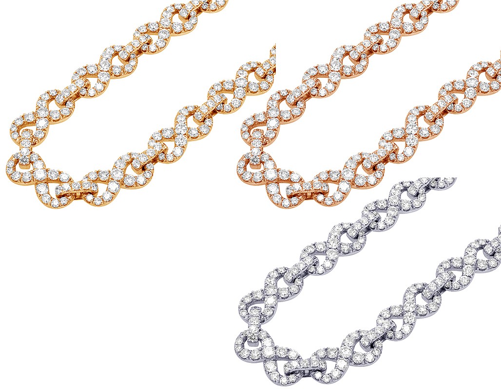 45 Pointer Diamond Infinity Chain Necklace 84.2CT 10K Gold 15MM 16