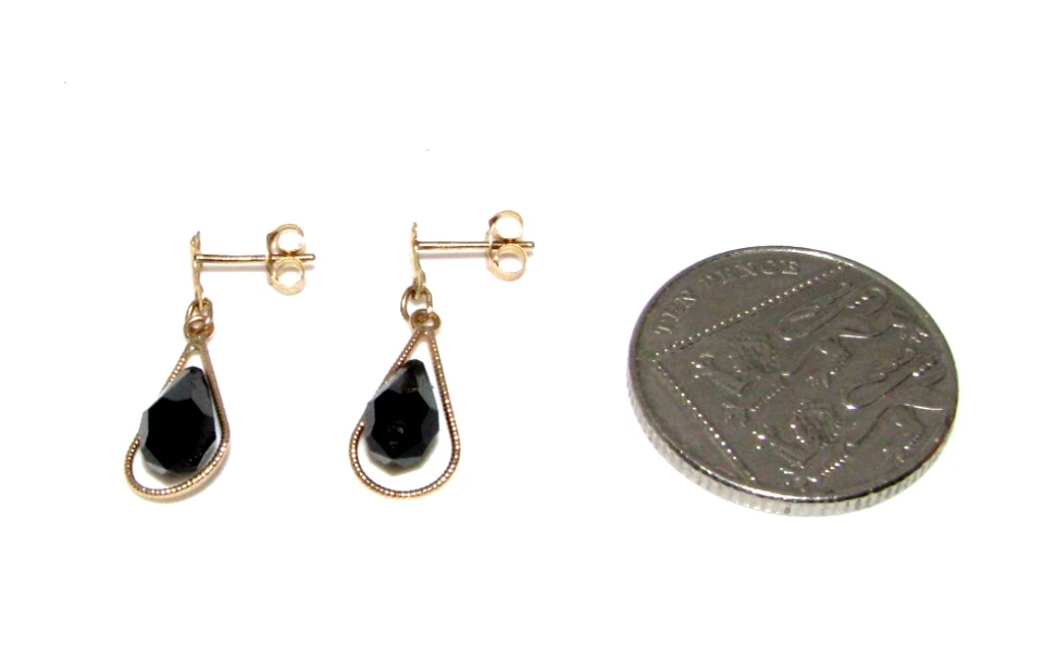 Pendientes Colgantes De Ónix Negro Facetado De Oro De 9 Quilates Para Mujeres - Imagen 3 de 4