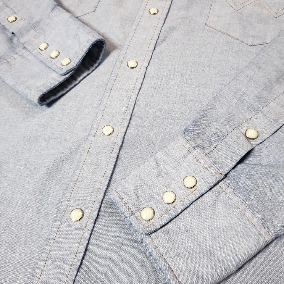 Camisa a Presión Vintage Wrangler Western Pearl XL 17.5/36 X-Long Tails Vaquero Años 90’s Foto 3 de 4