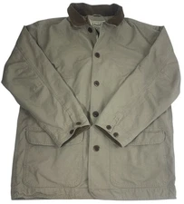 LL Bean Chore Barn Coat Mens L Regular Beige Farm Lined Button Corduroy Vtg