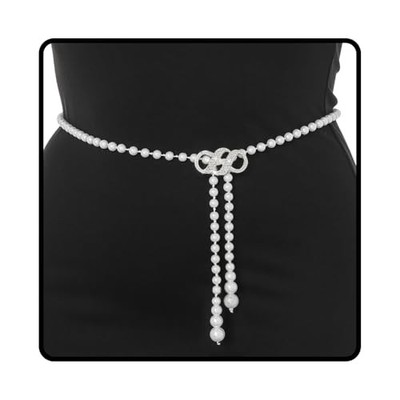 Pearl Belt White Chain Belt Adjustable Dresses Plus Size 56 inches Double 8