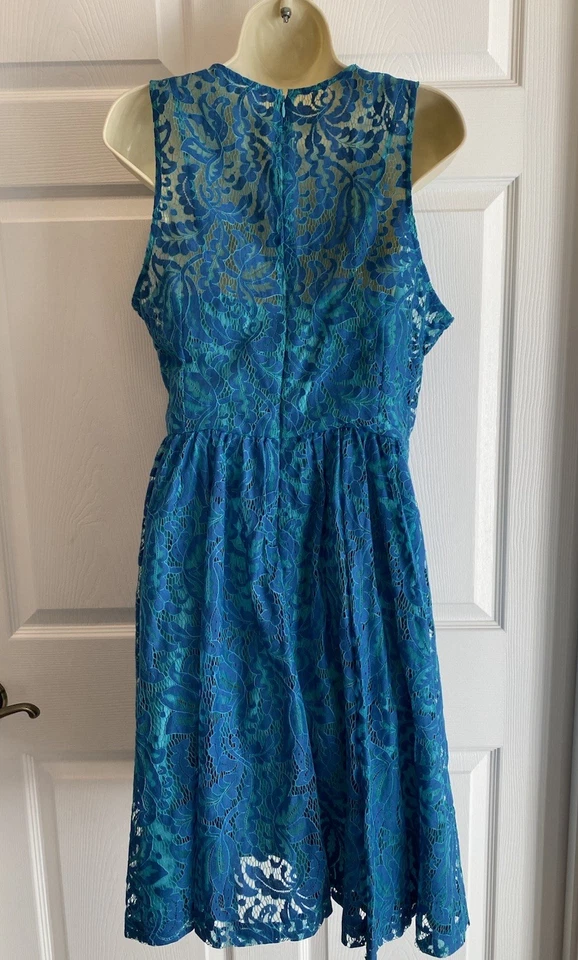 Vestido Anthropologie Plenty by Tracy Reese Azul Aqua Verde Encaje Superpuesto Talla 12 Foto 4 de 4