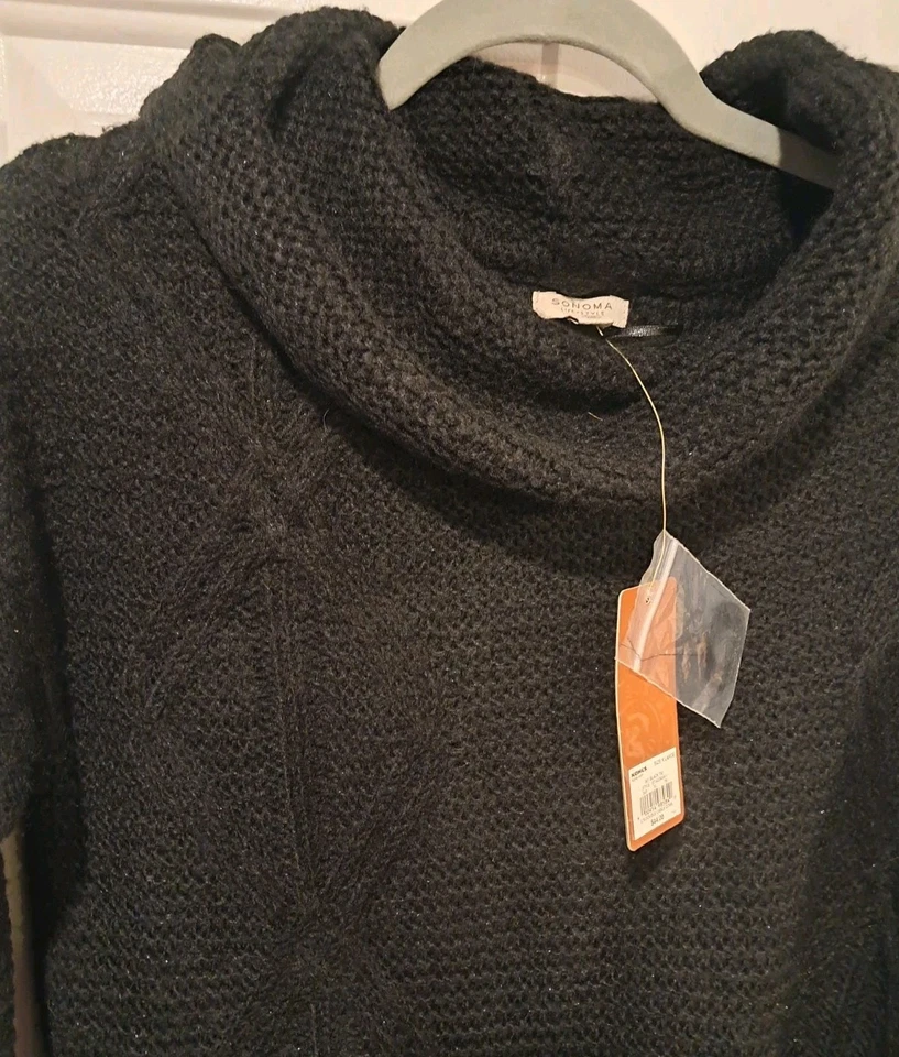 Sonoma Life+Style Knit Sweater Double Cowl Women XL Shimmer Long Sleeve  NWT - Image 2 of 4