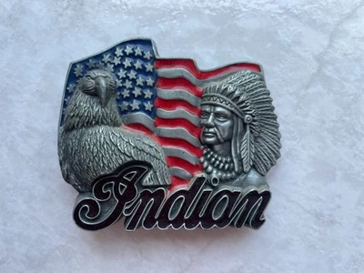 Boucle de Ceinture Indian Motorcycle Vintage Aigle Amérindien Drapeau USA - Photo 1/2